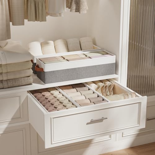 3 Pack Storage Bins, Foldable Baskets for Shelves Organizing, Fabric Storage Boxes with Handles, White and Gray, 15 x 6 x 5 Inch - color: White/Grey, size: 3-Pack