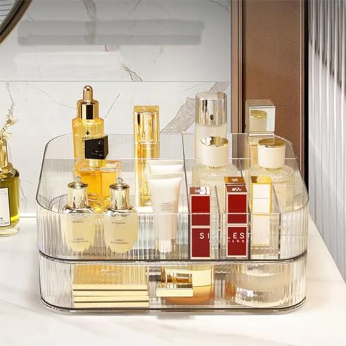 MIUOPUR Makeup Organizer with Stackable Drawers, Bathroom Vanity Organizers and Storage, Ideal for Desk and Dresser Countertops, Great for Cosmetics, skincare, Lipsticks, Nail Care -Clear - color: Clear, size: Tray and Drawer