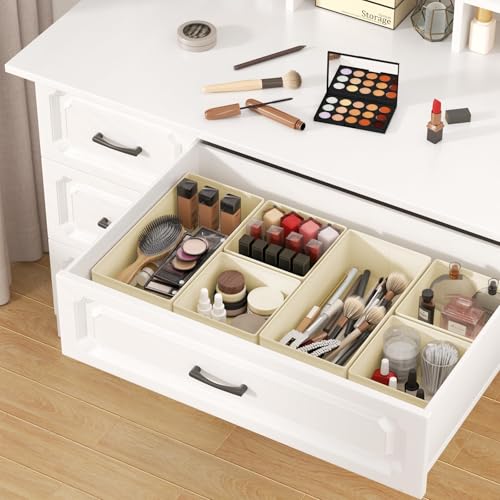 DIMJ Drawer Organizer Clothes, 8 Pack Dresser Organizer, Foldable Closet Organizers and Storage, Fabric Dresser Bins, Drawer Dividers for Nursery, Baby Clothes, Underwears, Sock (Beige) - color: Beige, size: 8 Pack