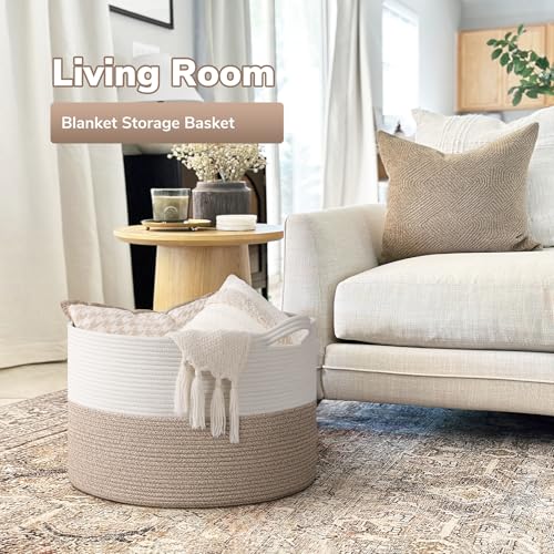 Goodpick 65L Large Storage Basket 19.7"x12.6", Basket for Blankets Living Room, Toy Storage Organizer for Clothes, Toys - color: Light Brown, size: 19.7x19.7x12.6 Inch (Pack of 1)
