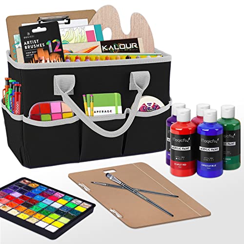 Desktop Tote and Stock Organizer, Teacher Helper Tote Bag Organization for Arts, Books, Stationery, Office Desk Organizer, Make-up Storage Tote with Handles for Travel, Black-Gray - color: Black-Gray