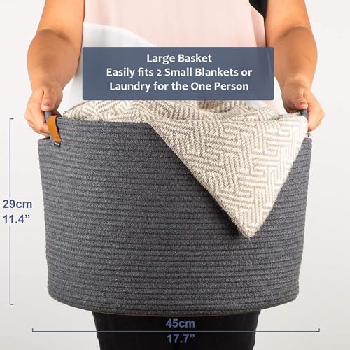 DENJA & CO Large Storage Shoe Basket - Woven Decorative Floor Basket for Home Entryway | Charcoal Gray (17.7 x 11.4 inches) - color: Dark Grey, size: Large (17.7"W x 11.4"H)
