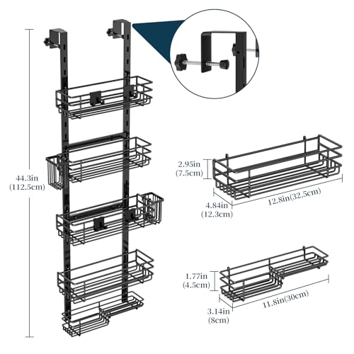 Consumest Over The Door Shower Caddy - 5 Tier Adjustable Shower Organizer Hanging with 2 Toothbrush Holders & 4 Hooks, Rustproof Organizer Shelf, Storage Rack for Bathroom, Black - color: Black, size: 5-Tier