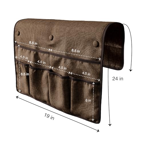No Tuck Armchair Caddy with Matching Pin Fasteners - 19 x 24 Inches - No Tucking, No Slipping - Armrest Organizer for Recliner and Couch (Brown) - color: Brown