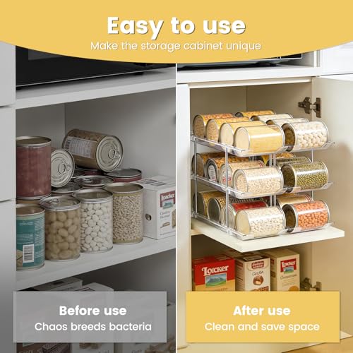 Can Organizer for Pantry, Stacking Can Storage Organizer Pantry, Automatic Can Rack for Fridge, 3Tire 3 Columns Can Holder for 36 Cans, Canned Goods Organizer Suitable for Cabinet Pantry Countertop