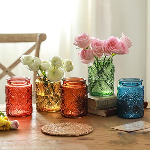 Vintage Glass Storage Jar with Solid Wood Lid - Sunflower Kitchen Canister for Coffee, Candy, Laundry Detergent - Cute Food Storage Jar for Pantry, Countertop (4 color-Begonia Flower, 23.7 Ounces) - color: 4 color-Begonia Flower, size: 23.7 Ounces