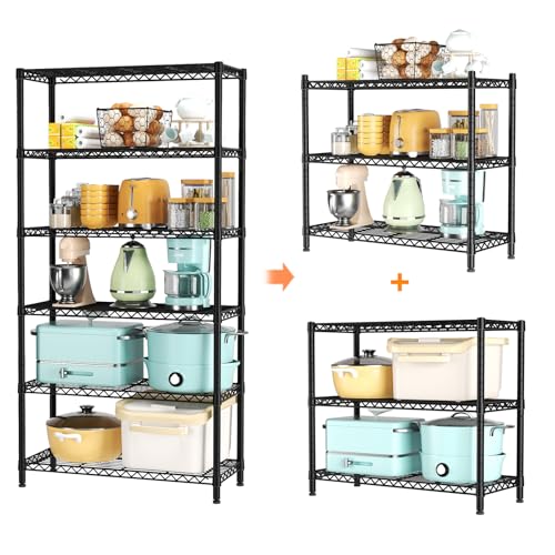 SINGAYE Shelf Closet Wire Shelving：Adjustable Metal Unit for Laundry Room Organization Bathroom Kitchen Home Garage Storage Pantry Rack Shelves - color: Black, size: 6Tier-14"Dx36"Wx72"H