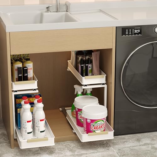 AndUp Under Sink Organizer, 2 Tiers Pull Out Bathroom Organizers and Storage, Slide Out Cabinet Organizer Shelf for Kitchen Bathroom, Multi-Purpose Collection Organizer Drawer Shelf (White, 1pcs) - color: White, size: 1pcs