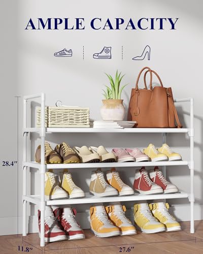 Kitsure Shoe Rack - 3-Tier Shoe Organizer, Shoe Rack for Closet, Entryway, Bedroom, Easy- Assembly Storage Shelf with Side Handles, 27.6" Wide - 3 Tiers, White - color: White, size: 27.6" Wide - 3 Tiers