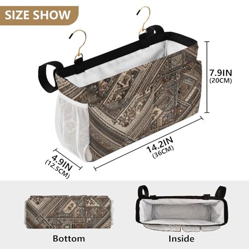 Bedside Caddy Metal Frame Hanging Organizer Bunk Bed Dorm Accessories Hook And Loop Storage Bag Large Pockets Brown Retro Bohemian - color: Brown Retro Bohemian