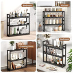 FILWH Bathroom Shelf Bamboo Organizer Rack Adjustable 3-Tier Storage Shelf Wall Mounted Storage Rack Over The Toilet Utility Shelves Living Room Kitchen Shelf(Black) - color: Black