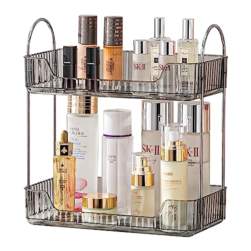 Akinbas 2 Tier Bathroom Organizer Countertop Makeup Perfume Tray Skincare Organizer for Bathroom Dresser Vanity (Grey) - color: Misty Grey, size: 2 Tier