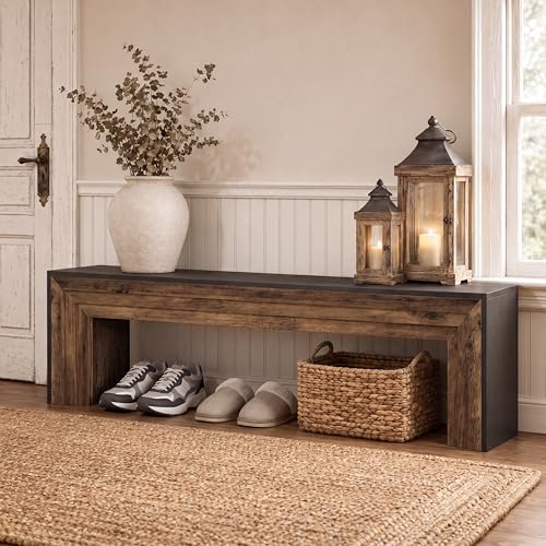 Tribesigns 71'' Extra Long Shoe Storage Bench,Mid-Century Modern Entryway Bench,Indoor Wooden End of Bed Bench for Hallway,Bedroom,Living Room (Black) - color: Black