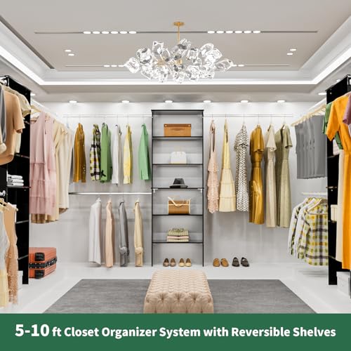 ROOMTEC Closet System, 25.5" Wide Wall-Mounted Closet Organizer Kit with Wood Storage Tower and 3 Hanging Rods, Wardrobe Closet System for Walk-In Closets, Black - color: Black, size: 25.5 Inch
