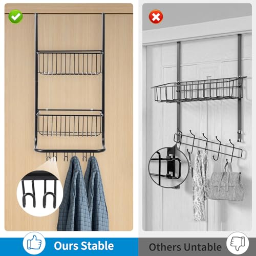 Garvee Over The Door Organizer, 2-Tier Metal Shower Caddy with 6 Hooks, Adjustable Hanging Storage for Bathroom, Bedroom, Pantry & Closet, Space Saving Solution, 11.8"x5.1"x24.2" - color: black