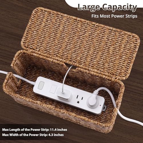 Handmade Cable Management Box, Imitation Rattan Cord Organizer Cord Hider Box, Desk Cord Management Box to Hide Cords and Power Strip L12.5 W5 H5.2 CB2412 Deep Speckled Brown - color: Speckled Brown, size: 1 Pack (M)