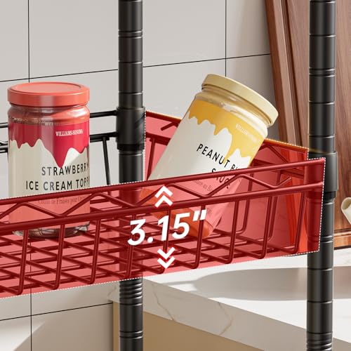 SINGAYE 6 Tier Basket Shelf Wire Shelving Unit Adjustable Storage Shelves Big Basket Rack for Garage Kitchen Office Pantry Corner 17" Dx12 Wx63 H Black - color: Black, size: 6-Tier[17"Dx12"Wx63"H]