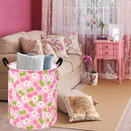KUNRO Kids Laundry Hamper Clothes Gift Basket Storage Laundry Baskets Organizer Bin with Handles for Nursery Room (Pink Cherry) - color: Cherry