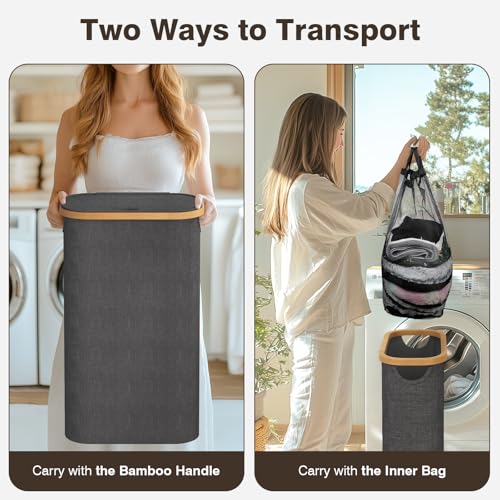 Bathola 75L Slim Laundry Hamper with Lid, Dirty Clothes Hampers for Laundry, Collapsible Laundry Baskets for Small Spaces, Bedroom, Bathroom, Laundry Room, Dark Grey - color: Dark Grey, size: 75l