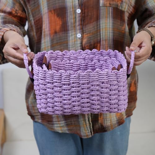Small baskets for Organizing,Cute woven Storage basket with recycled paper rope for Shelves Bathroom,Little decorative basket,Set of 3 (Purple) - color: Purple