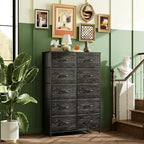 WLIVE Tall Dresser with 10 Drawers, Dressers & Chest of Drawers, Dresser for Closet, Bedroom, Hallway, Living Room, Entryway, Black - color: Charcoal Black Wood Grain Print