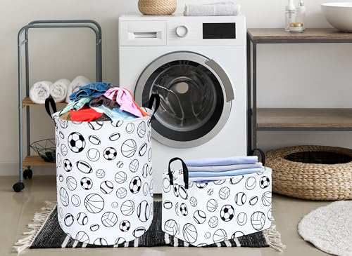 KUNRO Kids Laundry Hamper Clothes Gift Basket Storage Laundry Baskets Organizer Bin with Handles for Nursery Room (Sports ball) - color: Sports ball