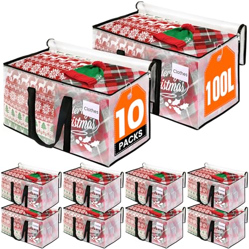 RoomHacks Clear Heavy Duty Extra Large Moving Bags, Reinforced Handle and Double Zipper, Storage Bags Alternative to Moving Box (10 Packs) - size: 100L- 10Packs