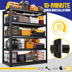 45.6" W Garage Shelving Heavy Duty Storage Shelves, 5-Tier Adjustable Metal Shelving Unit, Utility Garage Organizer Shelf for Basement, Pantry, Kitchen, Warehouse,17.7" D x 45.6" W x 71.2" H - size: 5-Wire-18"Dx45.6"Wx71.2"H