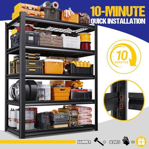 72" H Heavy Duty Garage Shelving 5-Tier Storage Shelves, Adjustable Metal Shelving Unit, Utility Garage Organizer Shelf for Basement, Pantry, Warehouse, Supermarket, 59" W x 19.7" D x 72" H - size: 5-Wire-19.7"Dx59"Wx72"H