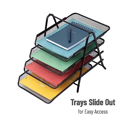 Mind Reader 4-Tier Paper Tray, Desktop Organizer, File Storage, Office, Metal Mesh, 12" L x 13.75" W x 12.5" H, Pack of 2, Black - style: 4-Tier