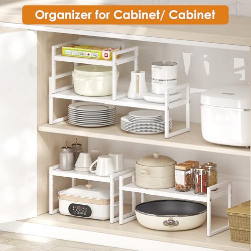 DOLALIKE Expandable Kitchen Countertop Organizer, Stackable Cabinet Shelf Organizers, Space Saving Spice Rack Pantry Storage for Bathroom Office Organization (White, 1-Tier) - color: Root={'value': "White, 8.3''d*14.02-22.3''w*8.62''h"}