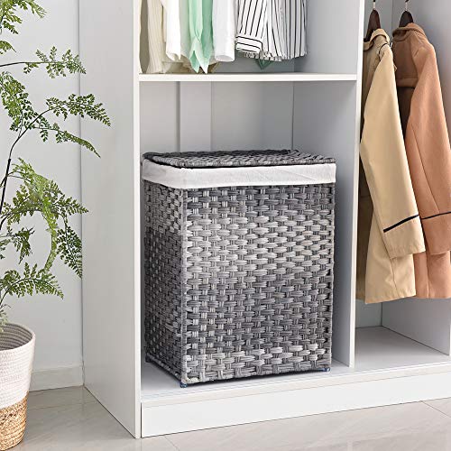 Mxfurhawa Slim Laundry Basket on Wheels, Heavy Duty Cotton Liner Laundry Storage Hamper with Handles, Collapsible Clothes Wire Basket Organizer Laundry Bag (02A) - color: 02A
