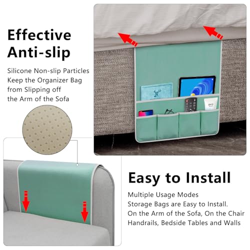 Remote Control Holder for Armchair Caddy, Couch TV Remote Holder for Bed Storage 5 Pockets，Remote Caddy Bedside Organizer Bedside Table Organizer (MintGreen, 35''x18'') - color: MintGreen, size: 35''x18''