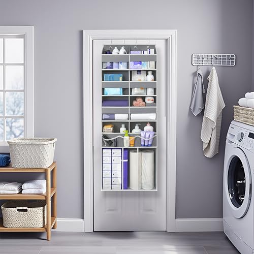 Extra Large Over The Door Organizer with Clear Pockets - 8 Compartments & XL Bottom Storage, Heavy-Duty Hanging Organizer for Bathroom, Bedroom, Closet (57 Inch Height). - color: Grey
