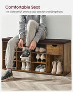 VASAGLE CUSTOS Collection - Storage Bench, Entryway Bench with Cushion, Drawer and Open Compartments, Bench with Storage, Living Room, Bedroom, Closet, Rustic Brown and Chestnut Brown ULHS024T01 - color: Rustic Brown + Chestnut Brown