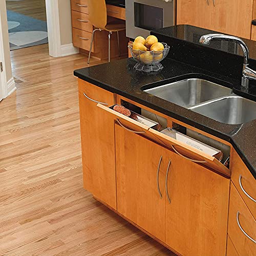 Rev-A-Shelf 16" Slim Tip-Out Sink Tray for Kitchen and Bathroom Base Cabinets, Large Pull Out Stainless Steel Storage Organizer, Silver, 6541-16-52 - size: 16" x 1.7" x 3"