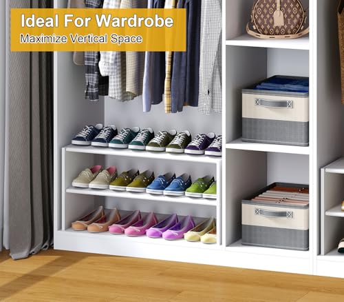 2 Tier Small White Shoe Rack For Closet, Stackable Shoe Shelf Organizer for 9 -12 Pairs of Shoes, Small Shoe Storage Organizer for Entryway, Hallway, Garage,Living Room, Bedroom, Size 28.5"* 11" * 13" - size: 28.5 Inches Long (1 Pack + 2 Tier)