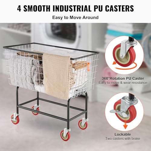 VEVOR Wire Laundry Cart, 3.8Bushel Wire Laundry Basket with Wheels, 32.5''x21.3''x29.9'', Commercial Laundry Basket, Steel Frame with Chrome Finish, 4'' Casters, Wire Cart for Laundry - size: 3.8 Bushel--32.5''x21.3''x29.9''