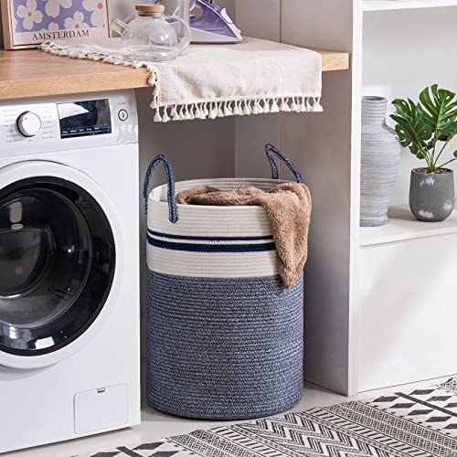 YOUDENOVA Woven Rope Laundry Hamper Basket, 72L Tall Laundry Basket, Baby Nursery Hamper for Blanket Storage in Bedroom-Large-Blue - color: Blue, size: Large(72L )