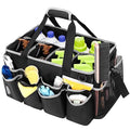 HODRANT Extra-Large Wearable Cleaning Caddy, Organizer Bag for Products, Housekeeper Tote With Pad, Handle & Divider, Car Wash Tools Bag for Detailing Supplies, Gray Edge - color: Black with gray edge