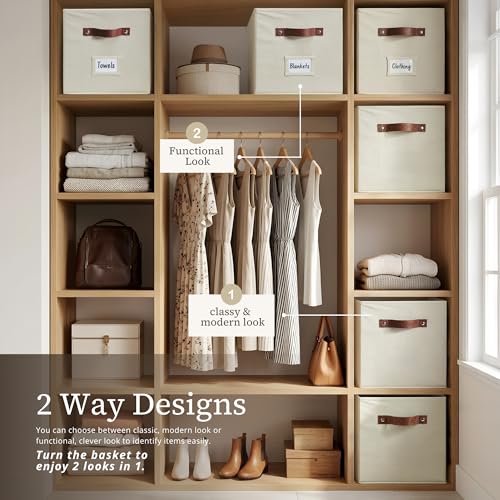DECOMOMO Storage Bins, Cube Storage Bin with Labels, Fabric Storage Cubes for Shelves (10.5" x 11" / 2pcs, Beige) - color: Beige, size: Cube 11" / 2pcs