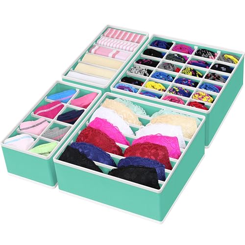 Simple Houseware 4-Pack Drawer Organizer Set - Closet Dividers for Underwear, Socks, Bras, Scarves, Ties - Foldable Non-Woven Storage Boxes, Turquoise - color: Turquoise, size: 4 Pack