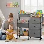 PandaEar Baby Diaper Caddy Organizer and Storage, 3-Tier Rolling Nursery Cart with Drawers & Dividers, Mobile Utility Storage Cart with Wheels for Baby Essentials, Bedroom, Changing Table, Darkgrey