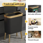 Procade Office Trash Can with Lid, Black Bathroom Trash Can with Gold Edge, Modern Narrow Garbage Can with Legs, Slim Plastic Trash Bin for Bedroom, Living Room,Kitchen,Toilet, 4 Gallon - color: Black
