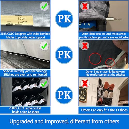 Shoe Organizer,70 Pounds Large Capacity,20-30-Pair Over The Door Shoe Organizer,10 Tiers Shoe Rack for Closet,New Upgrade Anti-Scratch Heavy Duty Hook and Bamboo Material Baffle,Grey/Black - color: Grey/Black