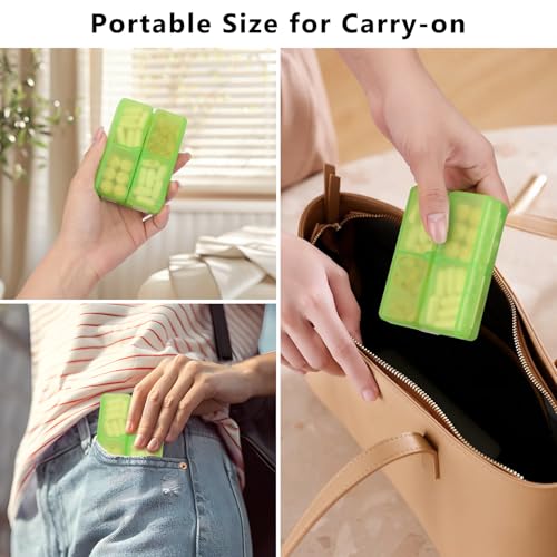 FYY Daily Pill Organizer, 7 Compartments Portable Pill Case Travel Pill Organizer,[Folding Design] Pill Box for Purse Pocket to Hold Vitamins,Cod Liver Oil,Supplements and Medication-Clear Green - color: Clear Green, size: Small (1 Piece)