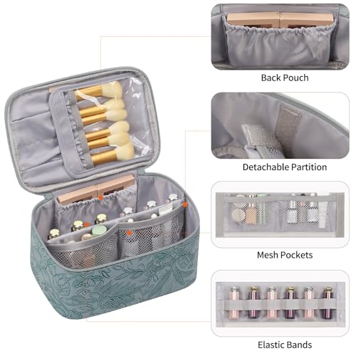 OCHEAL Makeup Bag,Travel Makeup Organizer Bag, Large Capacity Cosmetic Bags for Women Large Travel Toiletry Bag for Girls Traveling With Brush Slot And Divider-Blue Floral - color: 0021_Blue Lily with Gift Box, size: Medium