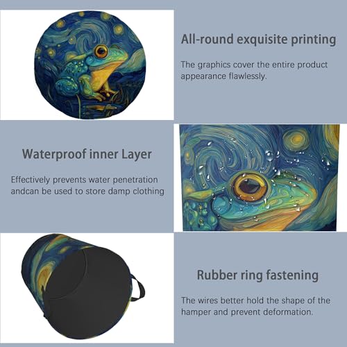 Frog Laundry Basket,Starry Night Moon Foldable Oxford Cloth Tote Bag Laundry Hamper Clothes Storage Bucket Organizer for Bedroom Laundry Storage Dormitories 16" x 20.8" - color: Frog Starry Night Moon
