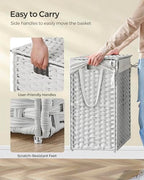 SONGMICS Laundry Hamper with Lid, 23.8 Gallon (90 L) Synthetic Rattan Clothes Laundry Basket with Lid and Handles, Foldable, Removable Liner, Cloud White ULCB51WT - color: Cloud White, size: 90 L