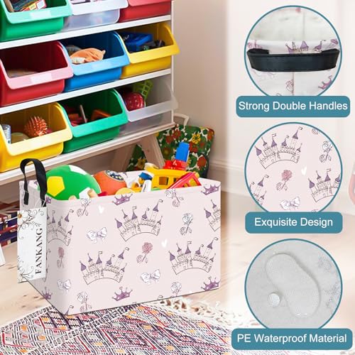 FANKANG Storage Bins, Nursery Hamper Canvas Laundry Basket Foldable with Waterproof PE Coating Large Storage Baskets for Kids Boys and Girls, Office, Bedroom, Clothes,Toys(Rec-Princess Castle - color: Rec-Princess Castle